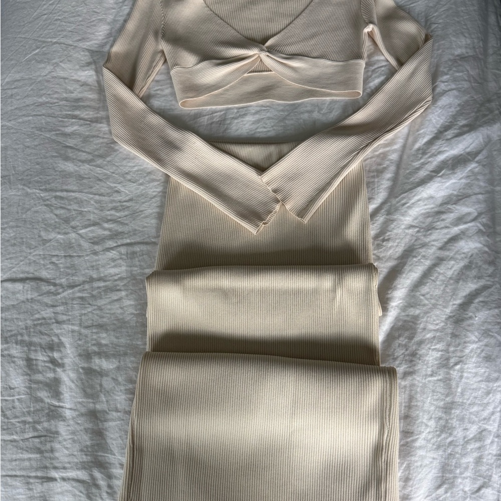 Meshki Cream Ribbed Two-Piece Set